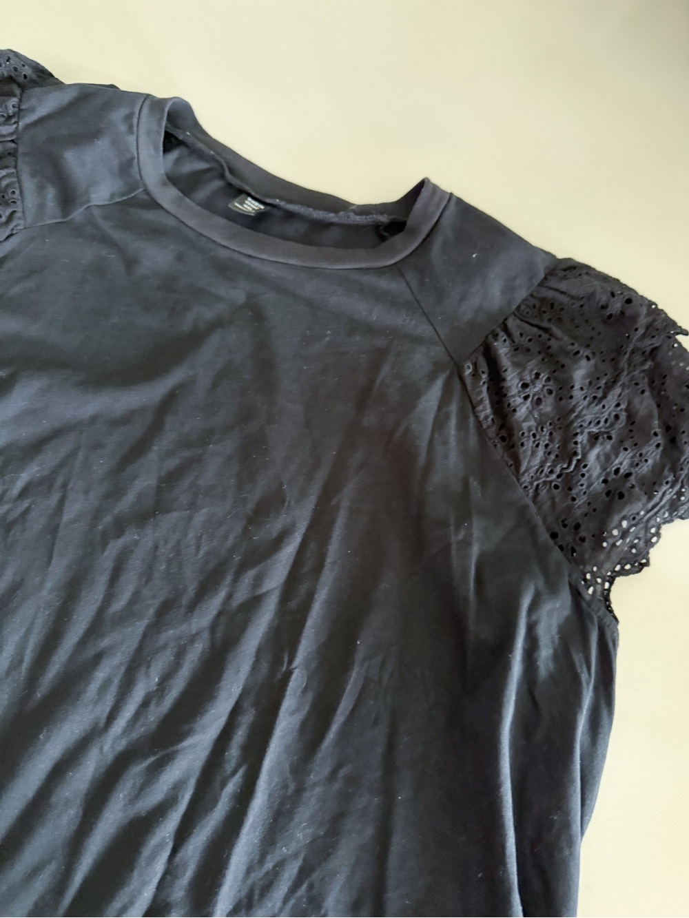 SHEIN Black Short Sleeve Eyelet Tee
